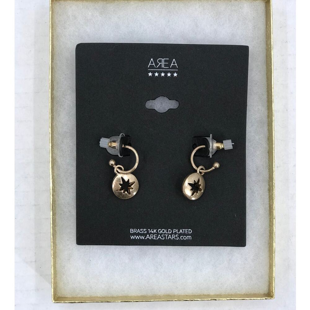 Area Stars Brass 14k Gold Plated Earrings huggies NEW Nordstrom Pierced